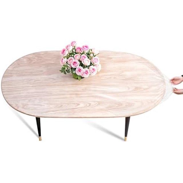 Photo 1 of Clear Oval Fitted Vinyl Tablecloth, Heavy Duty Tablecloth Protector for 46" x 66" Oval Dining Table
