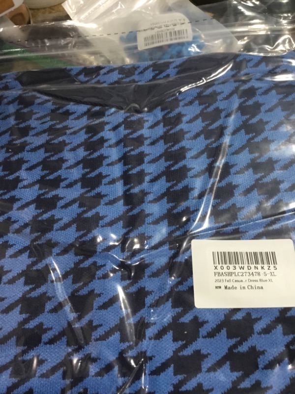 Photo 1 of 2024 Fall Casual Long Cardigan for Women Houndstooth Long Sleeve Open Front Button Down V Neck Cardigans Sweater Dress Blue XL