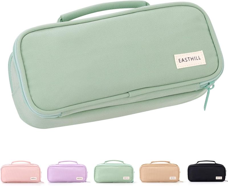 Photo 1 of *PICTURE FOR REFERENCE* EASTHILL Large Capacity Pencil Case Pen Pouch Organizer Canvas Pencil Bag with Handle School Supplies for Teen Girls-Green
