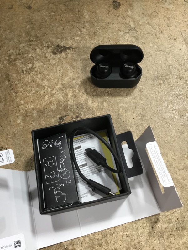 Photo 1 of (USED/FAIR) (POWER TESTED) (UNABLE TO TEST FURTHER) Technics Reference Class Hi-Fi Wireless Earbuds, Dolby Atmos with Head Tracking, Adaptive Noise Cancelling, 3 Device Multipoint, 10-hr Battery, Wireless Charging, Improved Fit - EAH-AZ100-K (Black)