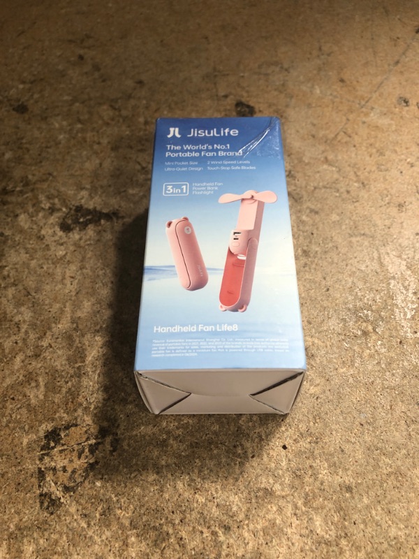 Photo 1 of ***********MISSING CHARGER AND WRIST TEATHER***********
 JISULIFE Handheld Mini Fan, 3 IN 1 USB Rechargeable Portable Fan [12-19 Working Hours] with Power Bank, Flashlight, Pocket Design for Travel/Summer/Concerts/Lash, Gifts for Women (Pink)