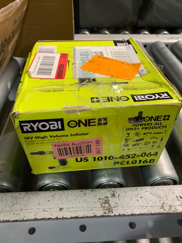 Photo 1 of ***(MISSING PARTS/ SEE NOTES)***RYOBI PCL016B ONE+ Whisper Series 18V Cordless High Volume Inflator for air mattress