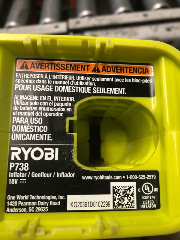 Photo 1 of ***(MISSING PARTS/ SEE NOTES)***RYOBI PCL016B ONE+ Whisper Series 18V Cordless High Volume Inflator for air mattress
