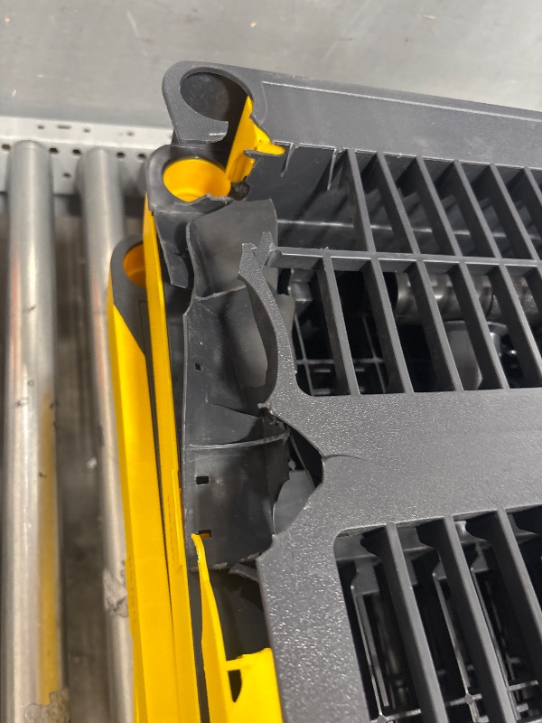 Photo 1 of (used)(damaged)(see all images) BLACK & YELLOW, 4-Tier Heavy Duty Plastic Storage Shelving Unit, 200lbs/shelf (55"H x 48"W x 20"D), for Indoor/Outdoor