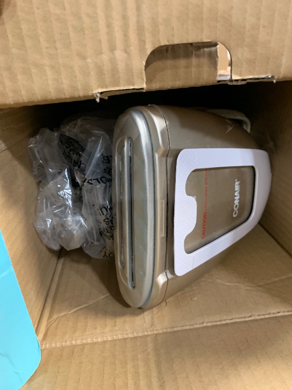 Photo 1 of ***(HEAVILY USED/ MINOR DAMAGE)***Conair Handheld Garment Steamer for Clothes, Turbo ExtremeSteam 1875W Fabric Steamer, Portable Handheld Design, Strong Penetrating Steam, Amazon Exclusive, White/Champagne