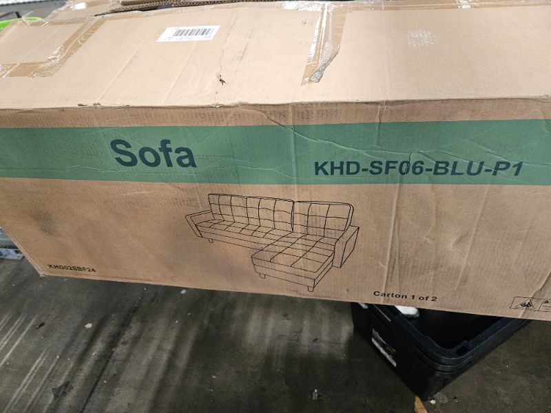 Photo 1 of ** only box # 1 of 2 is included **  VECELO Convertible Sectional Sofa, Modern Linen Fabric L-Shaped Couch with Reversible Chaise for Living Room/Apartment/Office, Blue