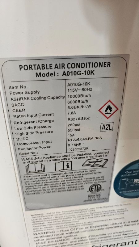 Photo 1 of 10,000 BTU Portable Air Conditioners, Portable AC With Remote for Room to 450 sq.ft 3 in 1 Air Conditioner With Dehumidification/Air Circulation/Timer And Window Kit