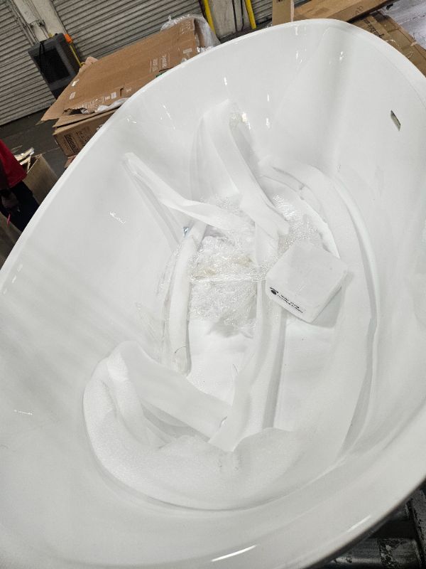 Photo 1 of  59" Acrylic Freestanding Bathtub Contemporary Soaking White Tub with Brushed Nickel Overflow and Drain
