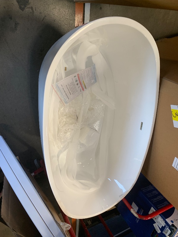 Photo 1 of  59" Acrylic Freestanding Bathtub Contemporary Soaking White Tub with Brushed Nickel Overflow and Drain