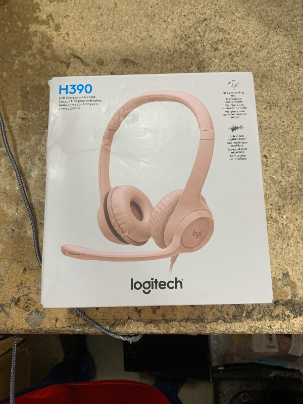 Photo 1 of Logitech H390 Gaming Headphones, Wired Headphones with Mic, USB Headset with Microphone for PC, Noise Cancelling Microphone for Video Meetings, Music, Gaming - Rose