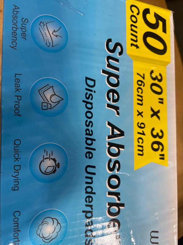 Photo 1 of 50 Count 30” x 36” Super Absorbency Disposable Underpads, Leakproof Quick Drying, Baby Puppy & Adults Bed Pads Disposable Adults, Dog Pee Pads Extra Large, XXL Incontinence Pads