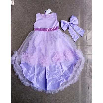 Photo 1 of **STOCK PHOTO ONLY/MISSING DETACHABLE BOW ALSO HAS PURPLE STAIN IN FRONT UNDER BELT LINE** Girls Low High Hem Princess Tutu Dress With Detachable Bow - Purple