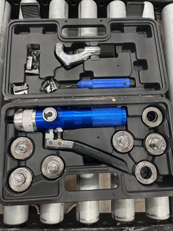 Photo 1 of AMZCNC Hydraulic Tube Expander Compact Swaging Tool Kit with Tube Cutter, Deburring Tool and 7 Expander Heads for 3/8 to 1-1/8 Inches Copper Pipes HVAC Expander Tools (3/8“~1-1/8”)