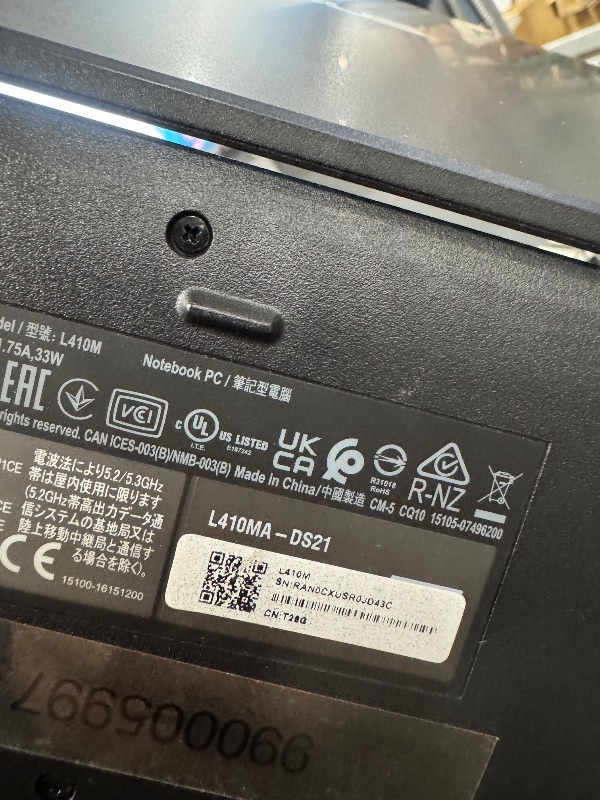 Photo 1 of *POWERS ON//ONLY COMPUTOR AND CHARGER INCLUDED* ASUS L410 MA-DB02 Ultra Thin Laptop, 14” FHD Display, Intel Celeron N4020 Processor, 4GB RAM, 64GB Storage, NumberPad, Windows 10 Home in S Mode, Star Black
