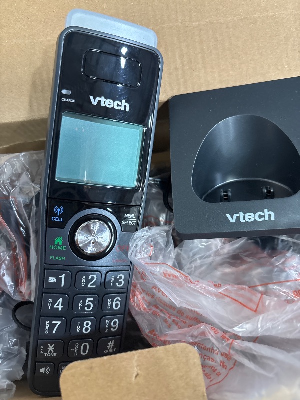 Photo 1 of **POSSIBLY FOR PARTS** VTech IS8128-41 Super Long Range 4-Handset DECT 6.0 Cordless Phone for Home with Answering Machine, 2300 ft Range, Call Blocking, Bluetooth Connect to Cell, Intercom
