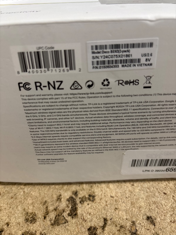 Photo 1 of (UNABLE TO TEST FULLY) TP-Link ???? BE63 Tri-Band WiFi 7 BE10000 Whole Home Mesh System- 6-Stream 10 Gbps, 4x2.5G Ports Wired Backhaul, 4X Smart Internal Antennas, VPN, MU-MIMO, HomeShield, Free Expert Support (2-Pack)
