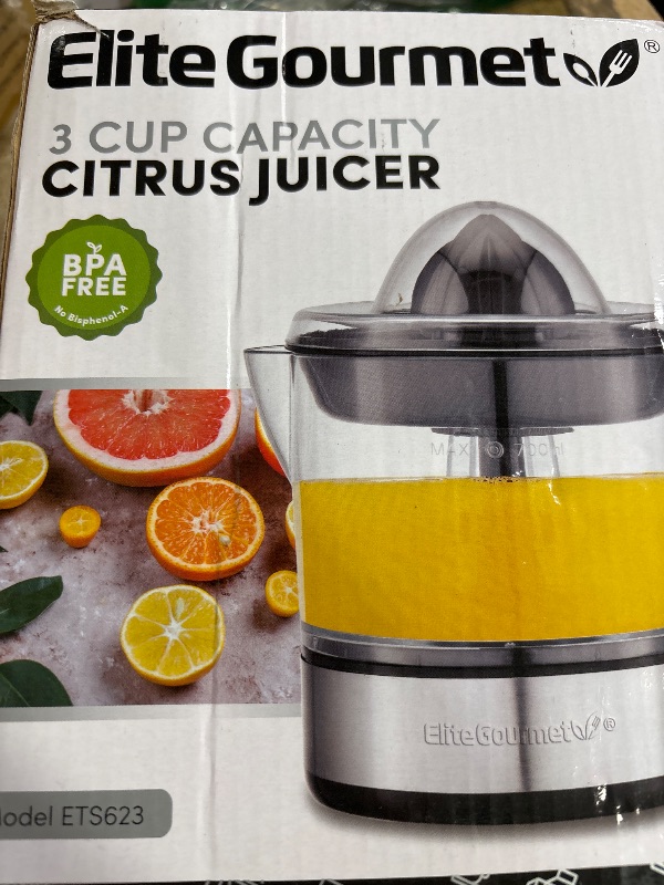 Photo 1 of **FOR PARTS/MISSING PIECES** Elite Gourmet ETS623 BPA-Free Electric Citrus Juicer, Compact, Large Volume, Pulp Control, Oranges, Lemons, Limes, Grapefruits with Easy Pour Spout, 24oz, Black/Stainless Steel