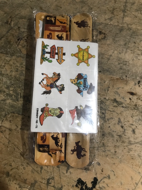 Photo 1 of 72PCS Cowboy Party Favors - 48PCS Pre-cut Temporary Tattoos & 24PCS Slap Bracelets - Cool Western Rodeo Themed Birthday Supplies, Decorations, Gifts, Classroom Prizes for Kids, Boys & Girls