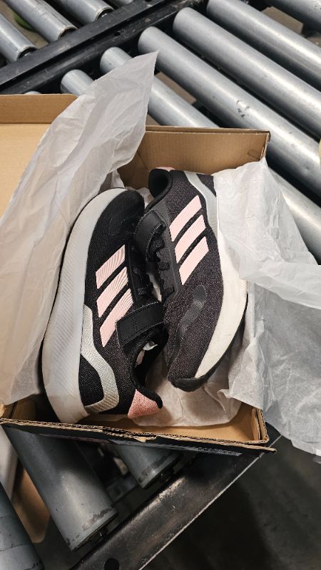 Photo 1 of *****SEE NOTES ***** adidas Run Falcon 5 Sneaker, Black/Pink Spark/Silver Metallic IE8585, 2.5 US Unisex Big Kid