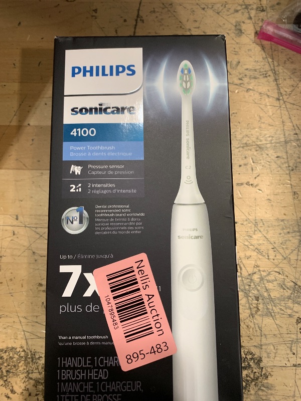 Photo 1 of (new) Philips Sonicare 4100 Rechargeable Electric Toothbrush, with Pressure Sensor, 2 Intensity Settings, SmarTimer and QuadPacer, 14-Day Battery Life, White, Model HX3681/23