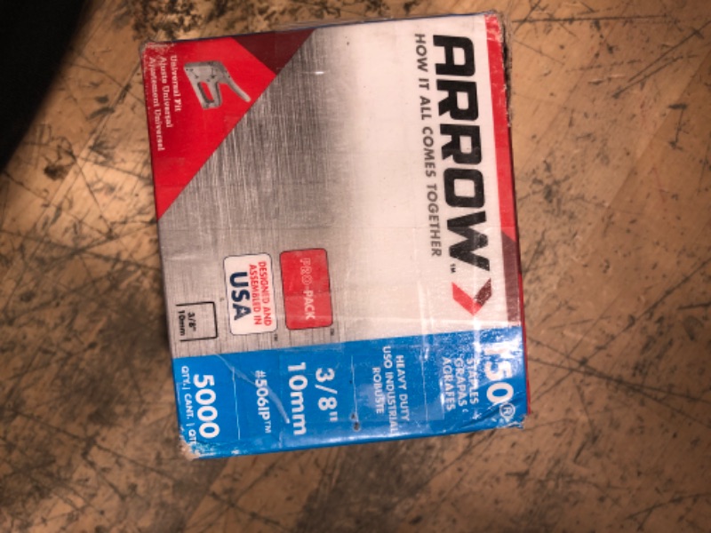 Photo 1 of Arrow Fastener 506IP Heavy Duty T50 Staples for Upholstery, Construction, Furniture, Crafts, 3/8-Inch Leg Length, 3/8-Inch Crown Size, 5000 Pieces ( Pack of 1)