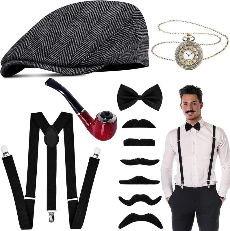 Photo 1 of 1920s Mens Costume Accessories, Roaring 20s Costumes Gangster Roaring Accessories for Men Adult for Gatsby Cosplay