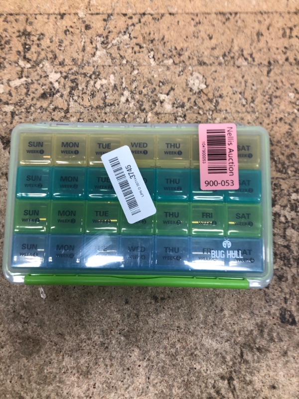 Photo 1 of BUG HULL Monthly Pill Organizer, Moisture-Proof Large 28 Days Pill Box with Removable 4 Weeks Pill Case Rows, Travel Medicine Organizer One Month Pill Container for Vitamin, Supplements