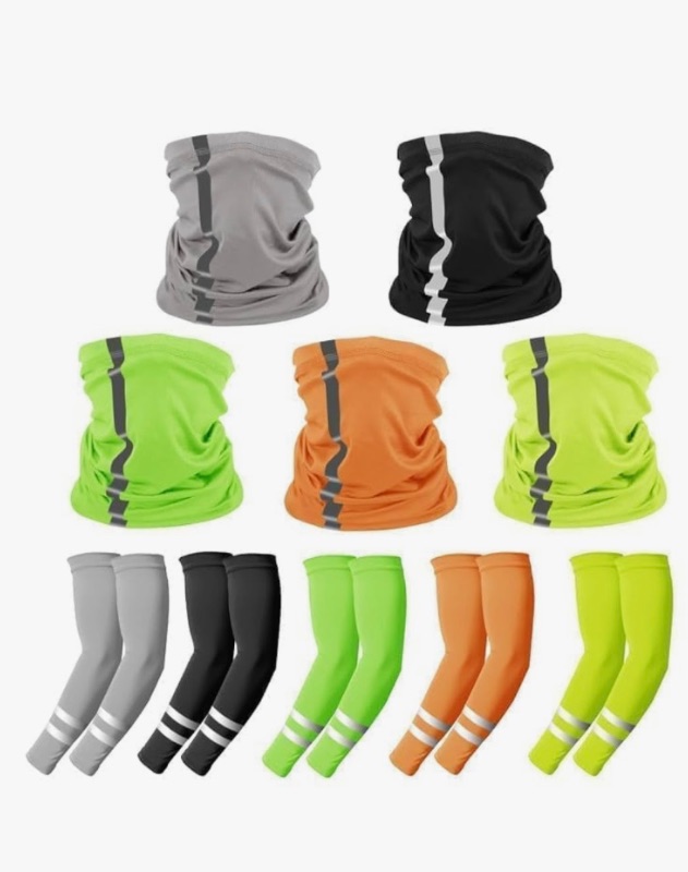 Photo 1 of 10 PCS UV Protection Reflective Strap Arm Sleeves and Neck Gaiter Reflective Safety Bandana for Outdoor Activities