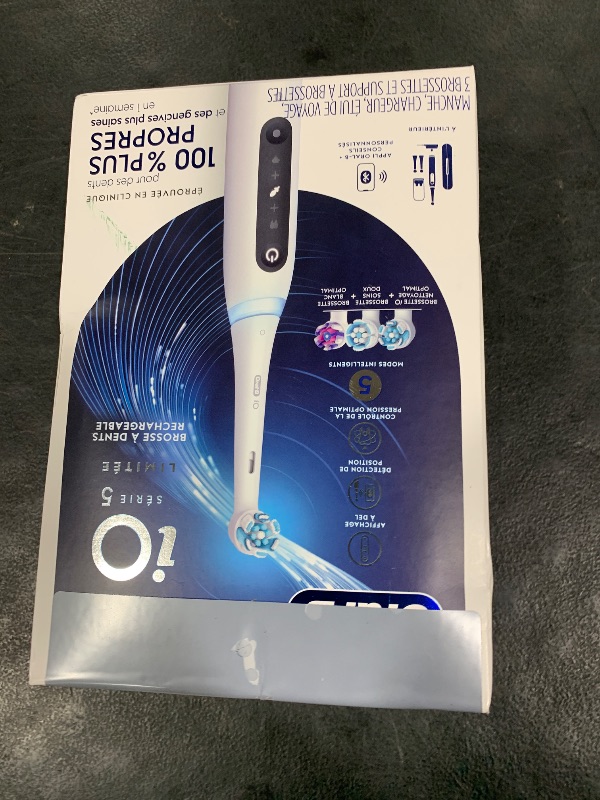 Photo 1 of Oral-B iO Deep Clean + Whiten Rechargeable Electric Toothbrush with Visible Pressure Sensor, 2 Minute Timer, 5 Cleaning Settings, 1 iO5 Limited, 3 Toothbrush Heads, Travel Case & Refill Holder, White