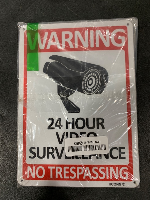 Photo 1 of TICONN 4-Pack 24 Hour Video Surveillance Sign, No Trespassing Aluminum Warning Sign, 10’’x7’’ for CCTV Security Camera - Reflective, UV Protected
