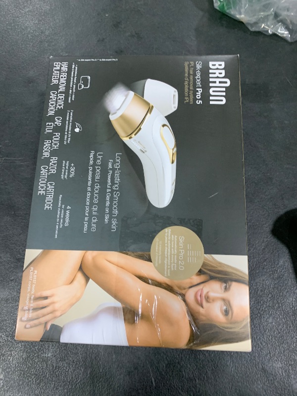 Photo 1 of Braun Smart IPL, Silk·Expert Pro 5: at Home Laser Hair Removal for Women and Men, Permanent Visible Hair Reduction in Hair Regrowth for Body & Face, Soft Pouch and Precision Head, IPL5157