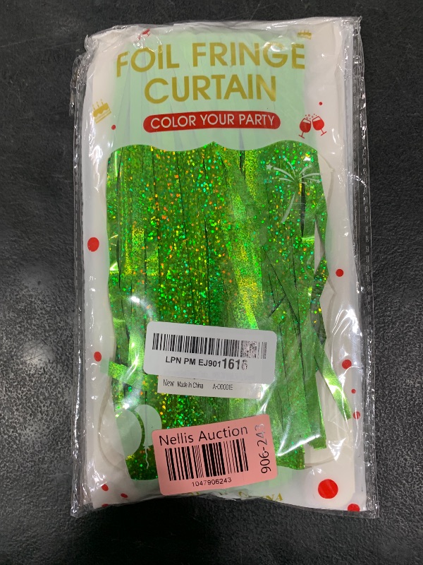 Photo 1 of Iridescent Foil Fringe Curtains Rainforest Jungle Theme Party Supplies Birthday Wedding Party Window Door Decorations Fun Photo Booth Backdrop Props(2 Packs, (W) 3.28*(H) 6.56 Ft, Green)