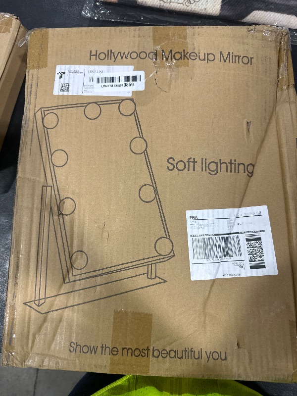 Photo 1 of BWLLNI Lighted Makeup Mirror Hollywood Mirror Vanity Mirror with Lights, Touch Control Design 3 Colors Dimable LED Bulbs, Detachable 10X Magnification, 360°Rotation, (White) 12" L x 14" W