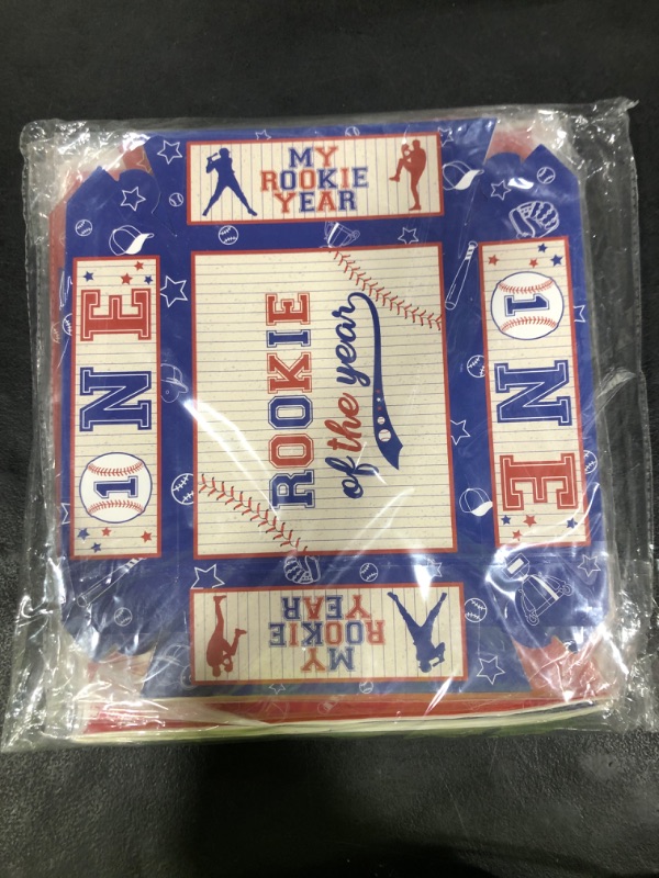 Photo 1 of 100Pcs Rookie of The Year 1st Birthday Paper Food Trays - Disposable Serving Boats With Wax Paper Sheets for Baseball Themed First Birthday My Rookie Year Party