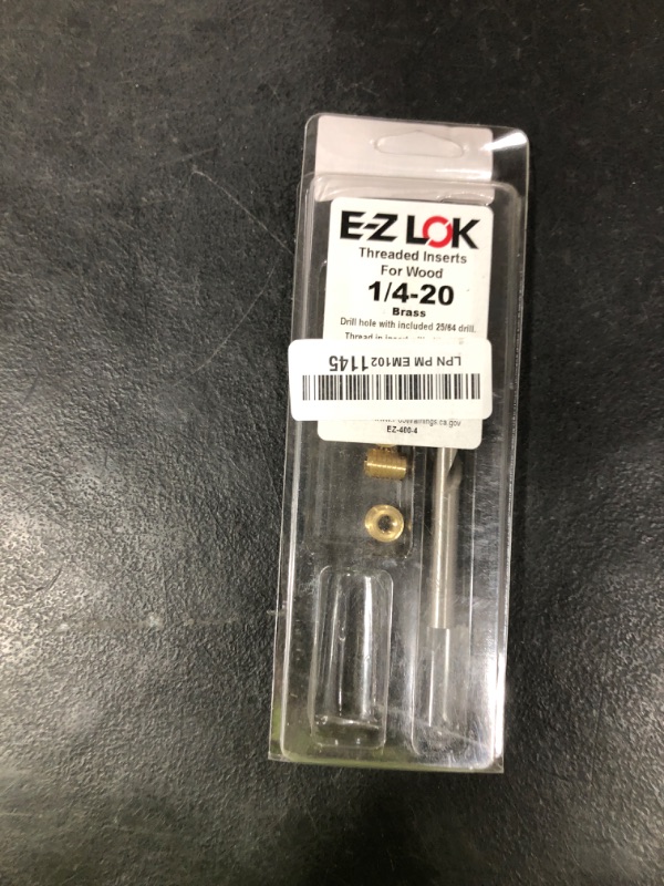 Photo 1 of E-Z LOK 400-4 Threaded Inserts for Wood, Installation Kit, Brass, Includes 1/4-20 Knife Thread Inserts (5), Drill, Installation Tool,Gold-Black-Silver