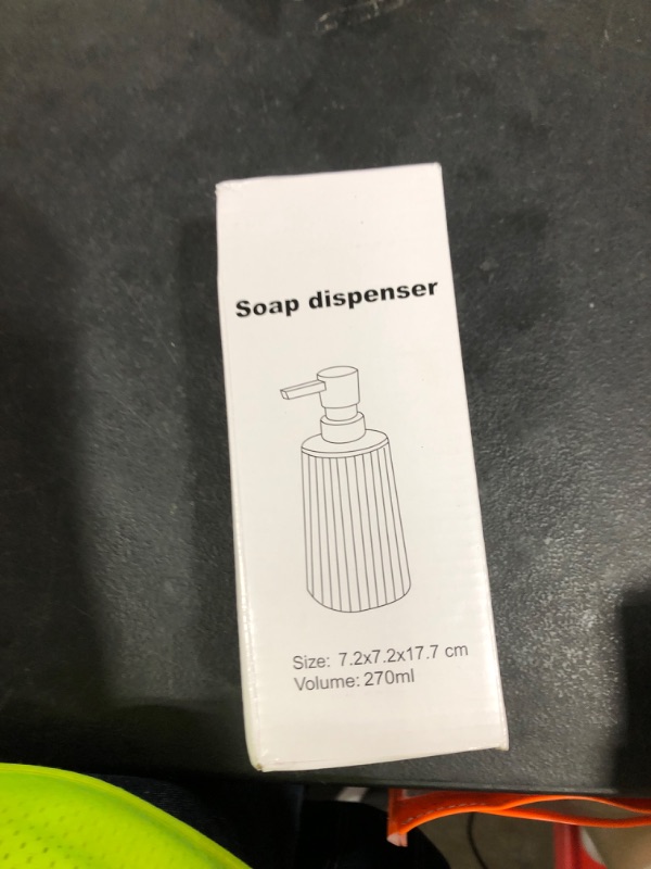 Photo 1 of Small Soap Dispenser for Bathroom and Kitchen, Modern Farmhouse Striped Style Plastic Hand Soap Dish Soap Dispenser with Pump Matte White