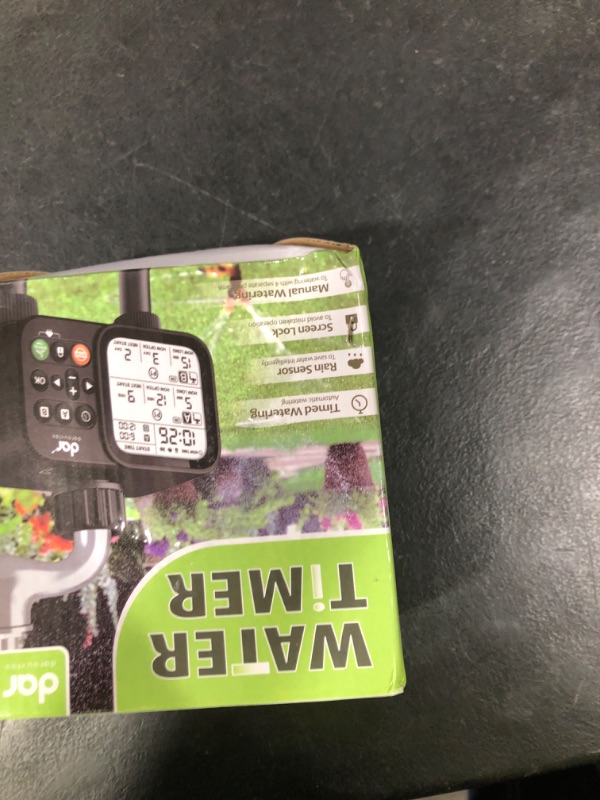 Photo 1 of 2 Zone Sprinkler Timer for Garden Hose, 8 Programmable Hose Water Timer with Auto Rain Delay, 3.3“ Large LCD Display Digital Irrigation System for Plant, Yard, Lawns, Outdoor