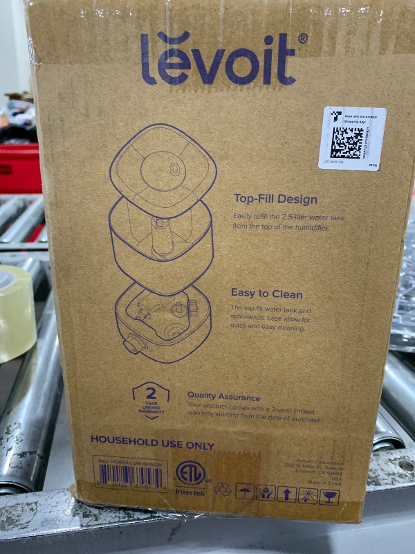 Photo 1 of LEVOIT Top Fill Humidifiers for Bedroom, 2.5L Tank for Large Room, Easy to Fill & Clean, 28dB Quiet Cool Mist Air Humidifier for Home Baby Nursery & Plants, Auto Shut-off and BPA-Free for Safety, 25H