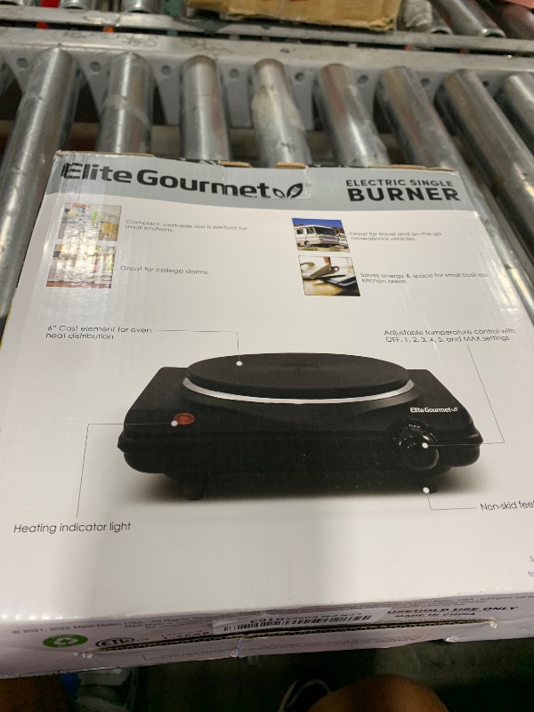 Photo 1 of Elite Gourmet ESB-301BF Countertop Single Cast Iron Burner, 1000 Watts Electric Hot Plate, Temperature Controls, Power Indicator Lights, Easy to Clean, Black