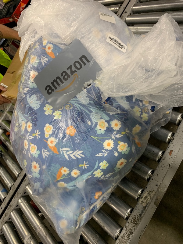 Photo 1 of Uthem Waterproof Egg Chair Cushion Replacement 47x31.5x4.7 inch Thicken Hanging Egg Swing Chair Cushion Indoor Outdoor Wicker Rattan Hammock Basket Cushion with Headrest Pillow, Blue Peony