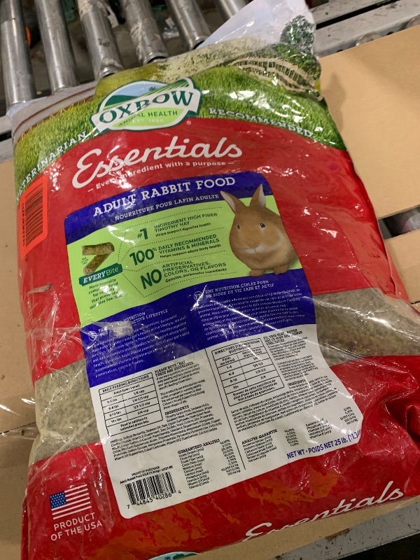 Photo 1 of Oxbow Essentials Rabbit Food, Adult, Made with Oxbow Timothy Hay for Rabbit, Pet Pellets with Vitamins & Minerals, Small Animal Pet Products, Bunny Food, Made in USA, High Fiber, 25 lb. bulk bag