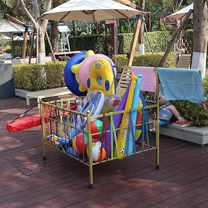 Photo 1 of Large DIY Swimming Pool Storage Bin, Patio Poolside Float Storage with Wheels, Pool Storage Organizer for Swimming Equipments cushions Floaties Noodles Life Vests Beach Balls Toys, Gold