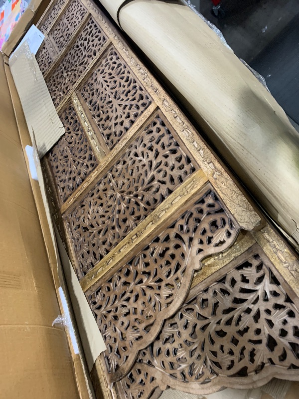 Photo 1 of Deco 79 34006 Large 4-Panel Brown Wood Screen Decorative Divider, 80” x 72”, Room Partition 80" x 1" x 72", Oil Rubbed Bronze Finish