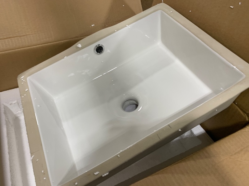 Photo 1 of AMASHEN 17-Inch Undermount Bathroom Sink, White Ceramic Rectangular Vanity Sink with Overflow, Modern Under Counter Lavatory Basin for Bathroom Vanity, UB-06
