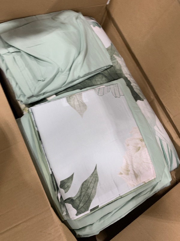 Photo 1 of Dobuyly Floral Comforter Set Queen 7 Piece Bed in a Bag, Sage Green Reversible Comforter Set with Sheets, Soft Microfiber Botanical Flowers Summer Bedding Set for All Season