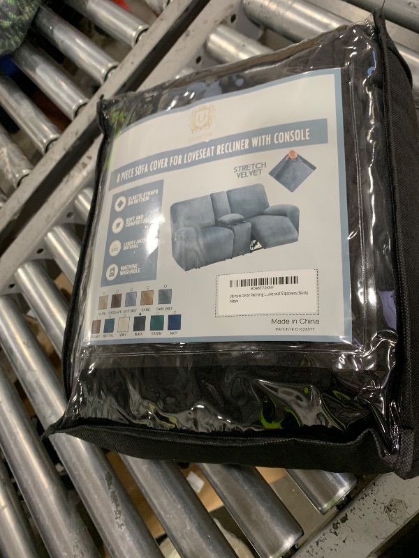 Photo 1 of ULTICOR Reclining Love Seat with Middle Console Slipcover, 8-Piece Velvet Stretch Loveseat Reclining Sofa Covers, Thick, Soft, Washable (Black)
