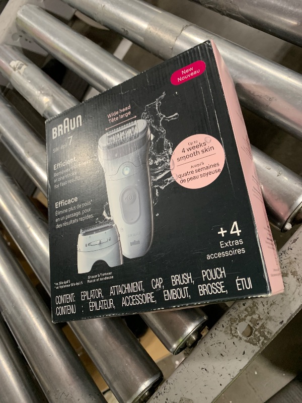 Photo 1 of Braun Epilator Silk-épil 7, Hair Removal Device, Women Shaver & Trimmer, Wet and Dry, Wide Head, Includes Shaver Head and Trimmer Comb, SE7-041, Silver