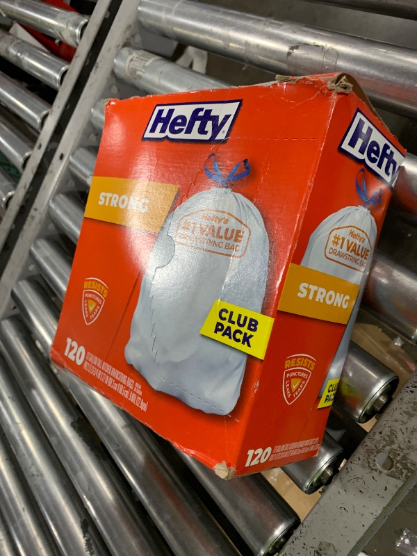 Photo 1 of Hefty Strong White 13 Gallon Trash Bags with Drawstrings, Unscented Tall Kitchen Trash Bags, Resists Leaks, Punctures, and Tears, Durable Closure, 120 Ct.