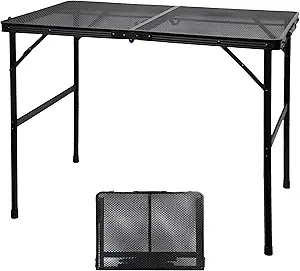 Photo 1 of Camping Table with Mesh Desktop, Lightweight & Portable Folding Grill Table, Height Adjustable Metal Outdoor Table for Camp, Cooking, BBQ, RV, Picnic-3 FT Black