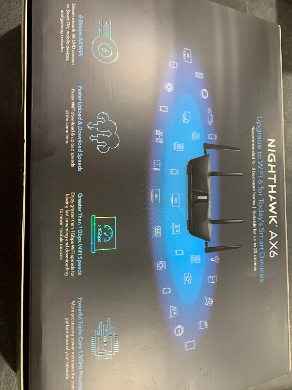 Photo 1 of NETGEAR Nighthawk 6-Stream Dual-Band WiFi 6 Router (RAX54S) – Security Features, AX5400 Wireless Speed, Up to 5.4 Gbps, Covers up to 2,500 sq. ft., 25 Devices - 1-Year Armor Subscription Included